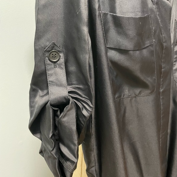 Button Down Drawstring Dull Satin Romper - Picture 7 of 8